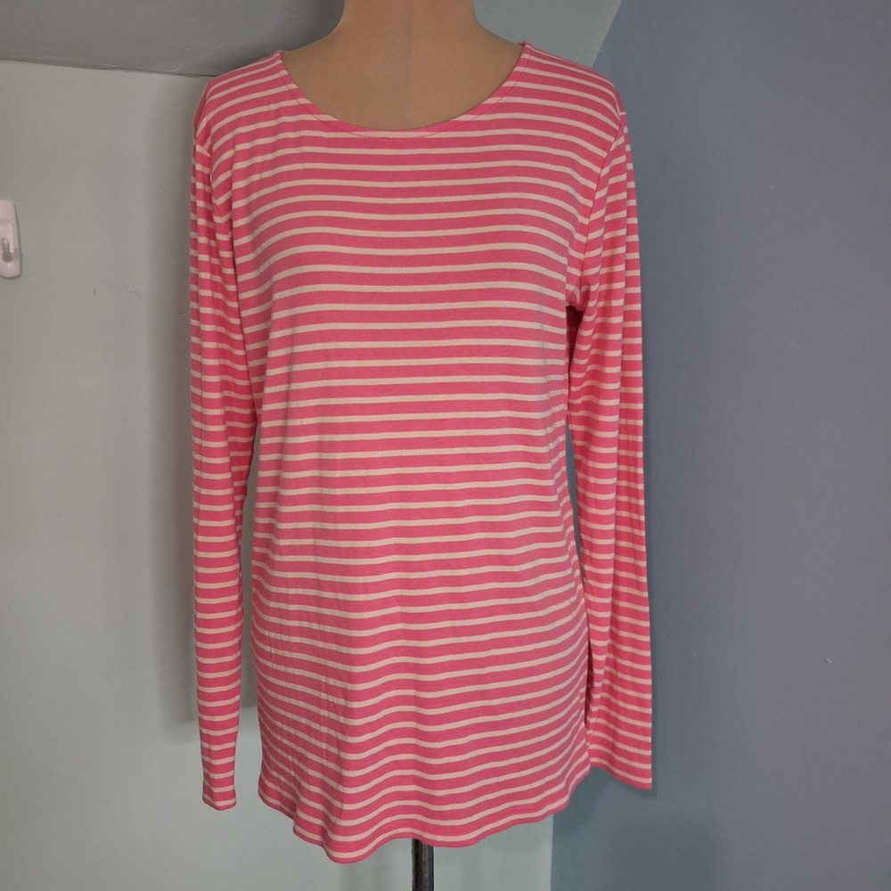Kettlewell Pink White Striped Long Sleeve Pima Cotton Modal Top LL